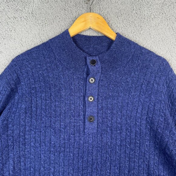 UNTUCKit Sweater Mens XL Blue La Frenz 1/4 Button Pullover Cable Knit Cashmere - Picture 2 of 14